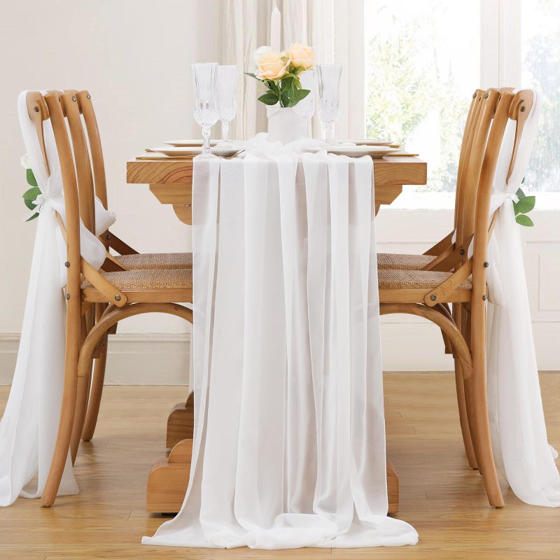 SoarDream White Table Runner 10 Pieces 27x120 Inches Wedding Chiffon Table Runners 10ft Soft Fabric for Bridal Baby Shower Decorations - Image 4